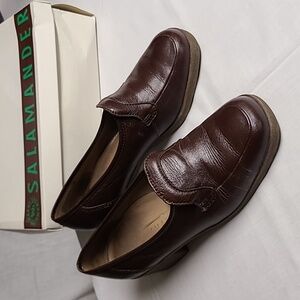 1980s Vintage Salamander Brown Leather Block Heel Loafer Made in W Germany